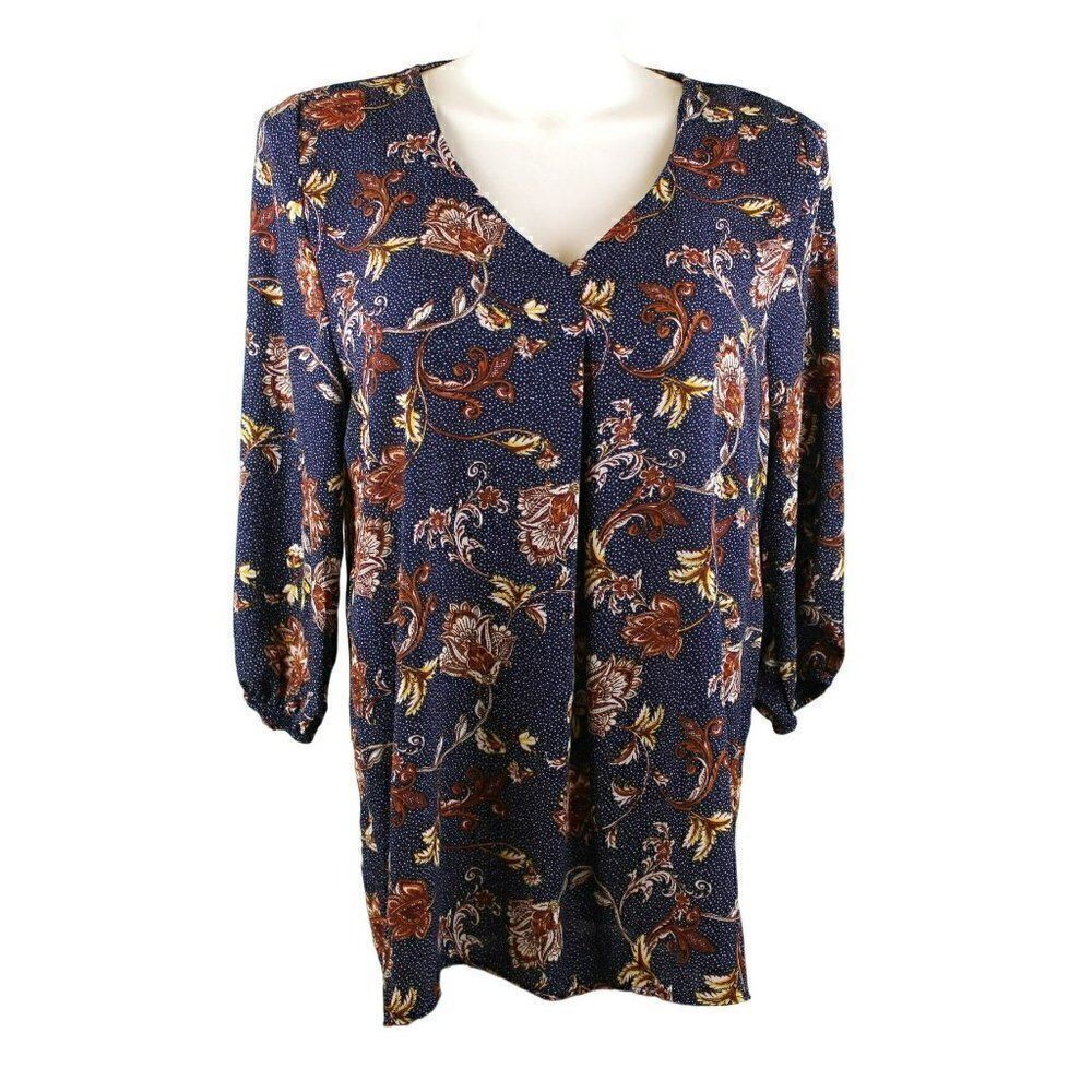 NEW Bobeau XL Navy Floral Blouse Tunic Top